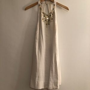 White linen beaded low back BCBG dress size 4